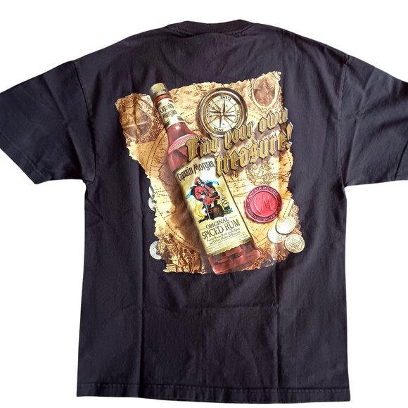 Large Vtg Captain Morgan T-Shirt Treasure Map Coins Spiced Rum 1990's Mexico - Picture 1 of 6
